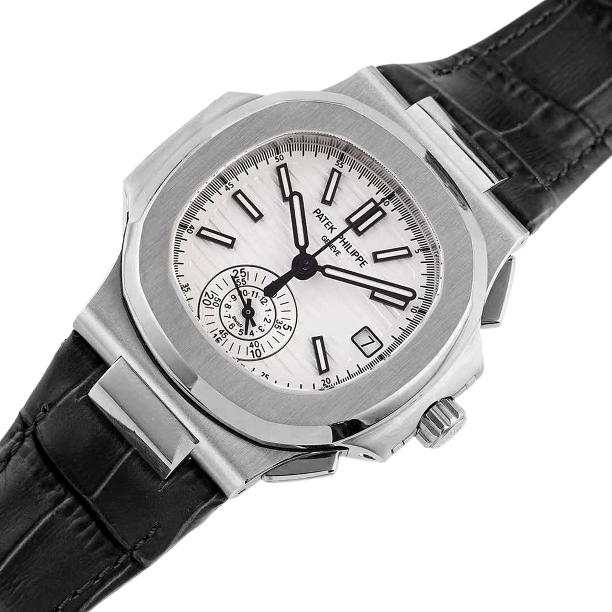 Nautilus 5980/1A-019 White Dial in Steel on Leather Strap