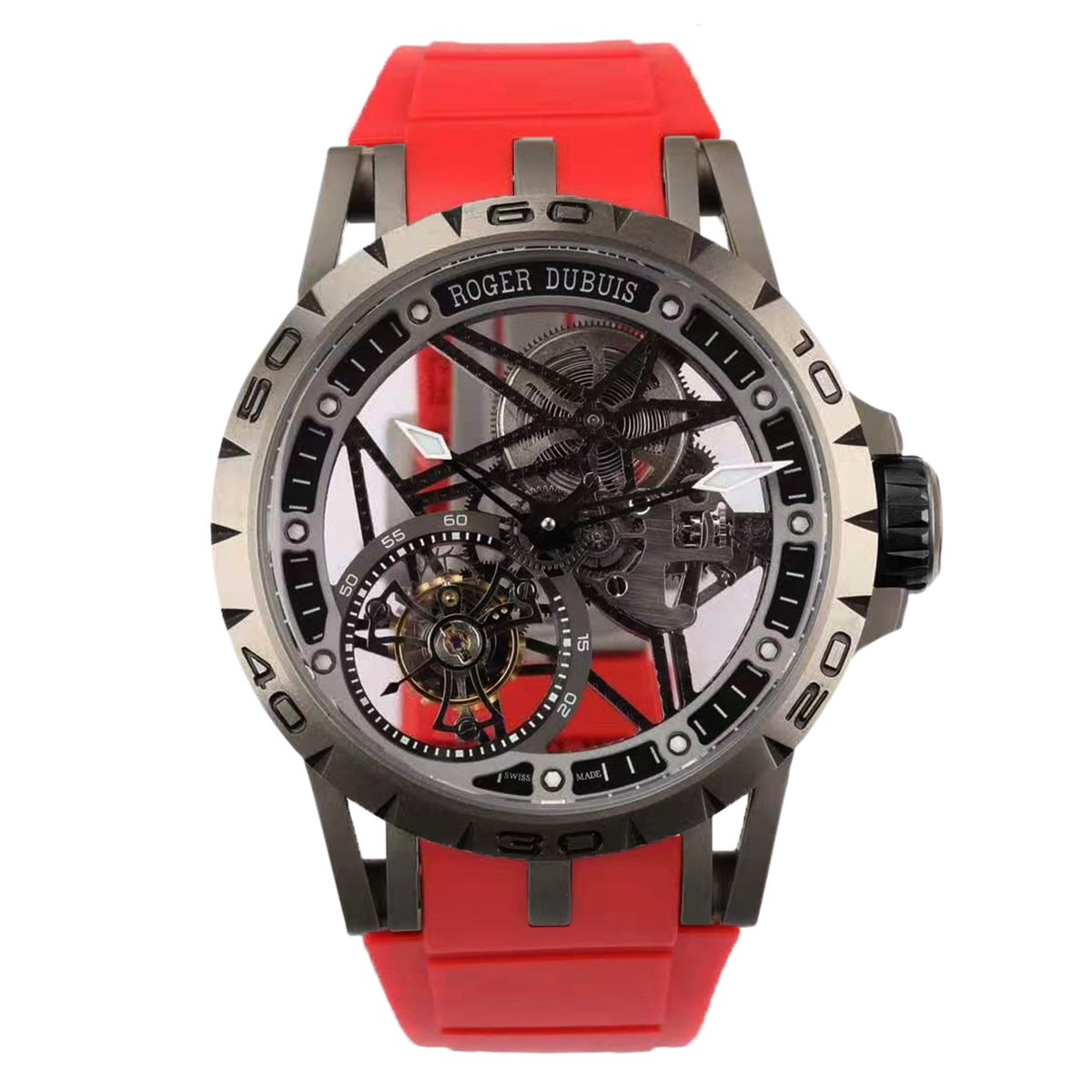 Excalibur Spider Skeleton Flying Tourbillon with Red Rubber Strap