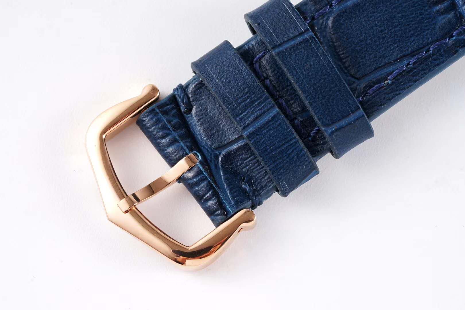 Santos-Dumont White Dial in Rose Gold on Blue Leather Strap