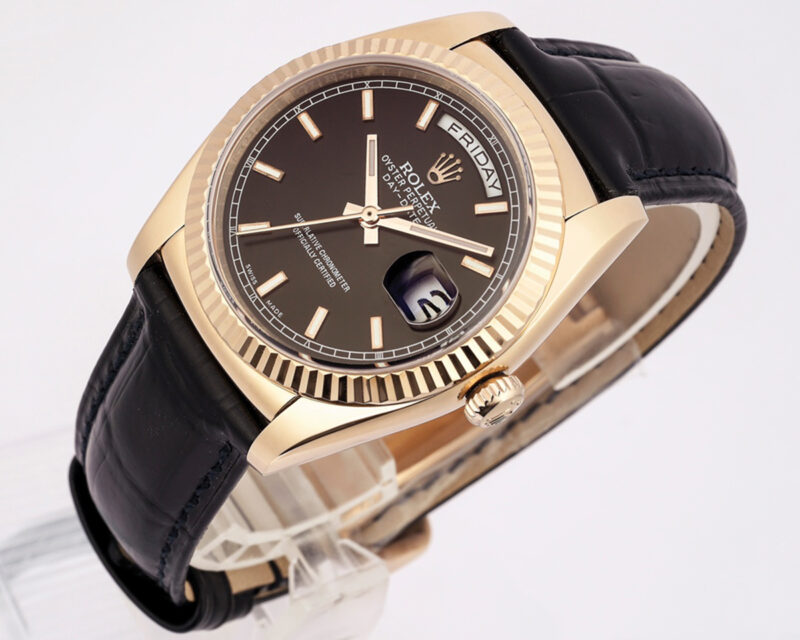 Day-Date 40 Black Dial in Rose Gold on Leather Strap