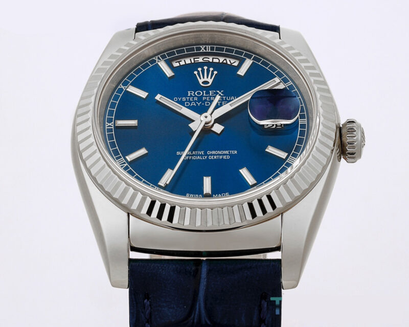 Day-Date 40 Blue Dial in White Gold on Leather Strap