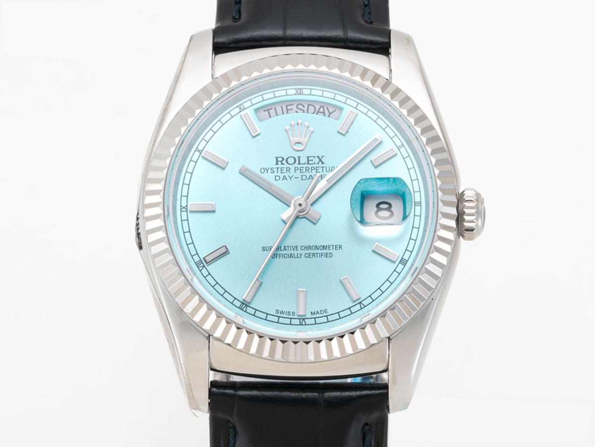 Day-Date 40 Ice Blue Dial in White Gold on Leather Strap