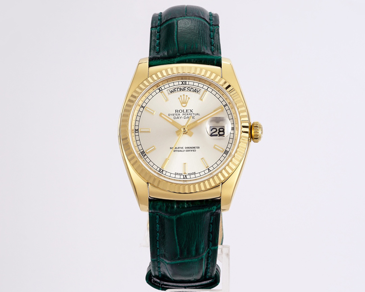 Day-Date 40 Green Dial in Yellow Gold on Leather Strap