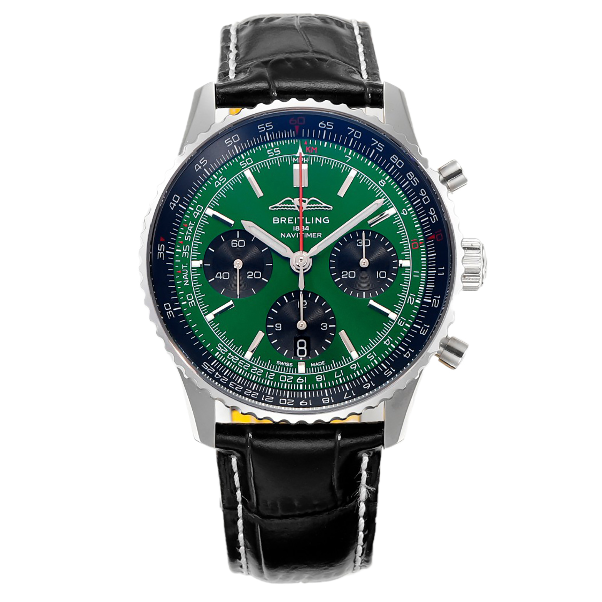 Navitimer B01 Chronograph 43 Dark Green Dial in Steel on Leather Strap