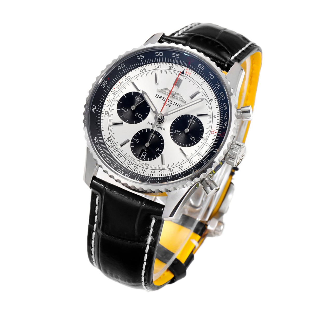 Navitimer B01 Chronograph 43 Silver Dial in Steel on Leather Strap Ref. AB0138241G1P1