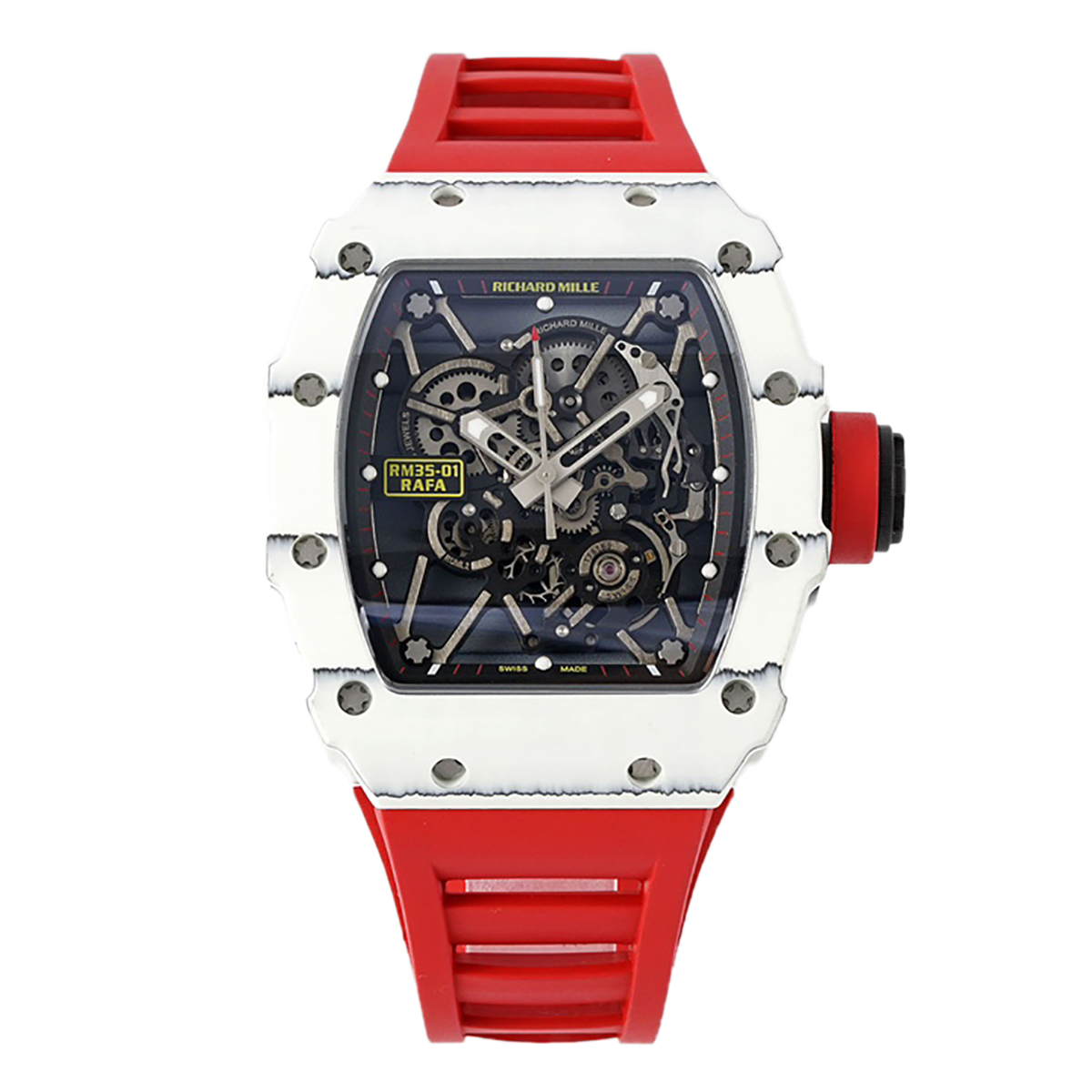 RM 035-01 Rafael Nadal White NTPT on Red Rubber Strap (Sonic)
